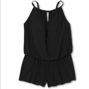 Women’s black romper swimsuit with pockets!